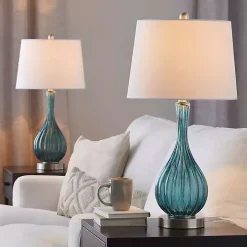 Sapphire Crackle Glass Table Lamps, Set of 2