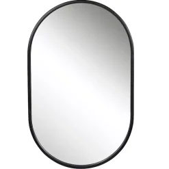 Satin Black Iron Oval Framed Wall Mirror