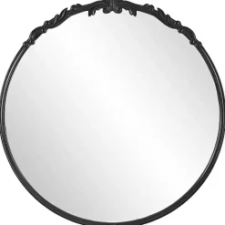 Satin Black Ornate Round Wall Mirror