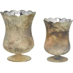 Scalloped Rustic Brown Glass Cup Vases, Set of 2