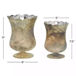 Scalloped Rustic Brown Glass Cup Vases, Set of 2