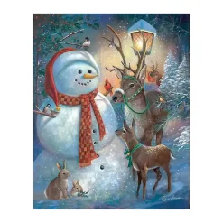 Scarf Snowman with Reindeer Canvas Art Print