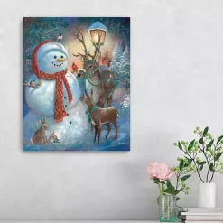 Scarf Snowman with Reindeer Canvas Art Print