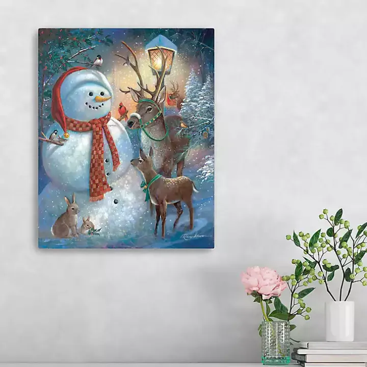 Scarf Snowman with Reindeer Canvas Art Print