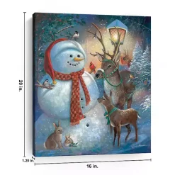 Scarf Snowman with Reindeer Canvas Art Print