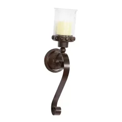 Scrolled Wrought Iron and Glass Hurricane Sconce