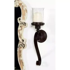 Scrolled Wrought Iron and Glass Hurricane Sconce