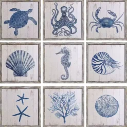Sea Creatures Framed Wood Art Prints, Set of 9