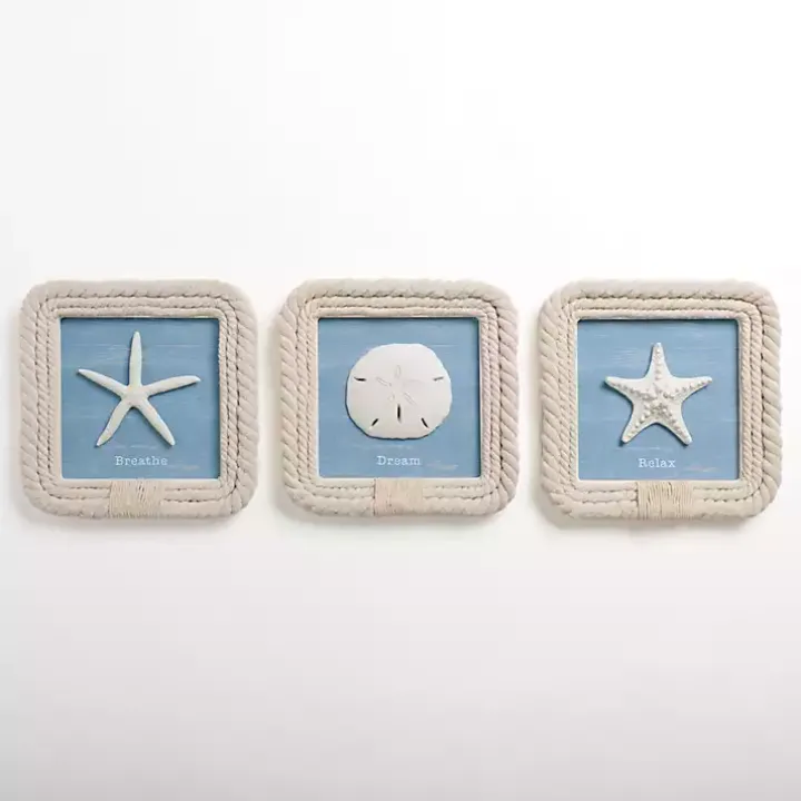 Seashell Rope Trim Wall Plaques, Set of 3