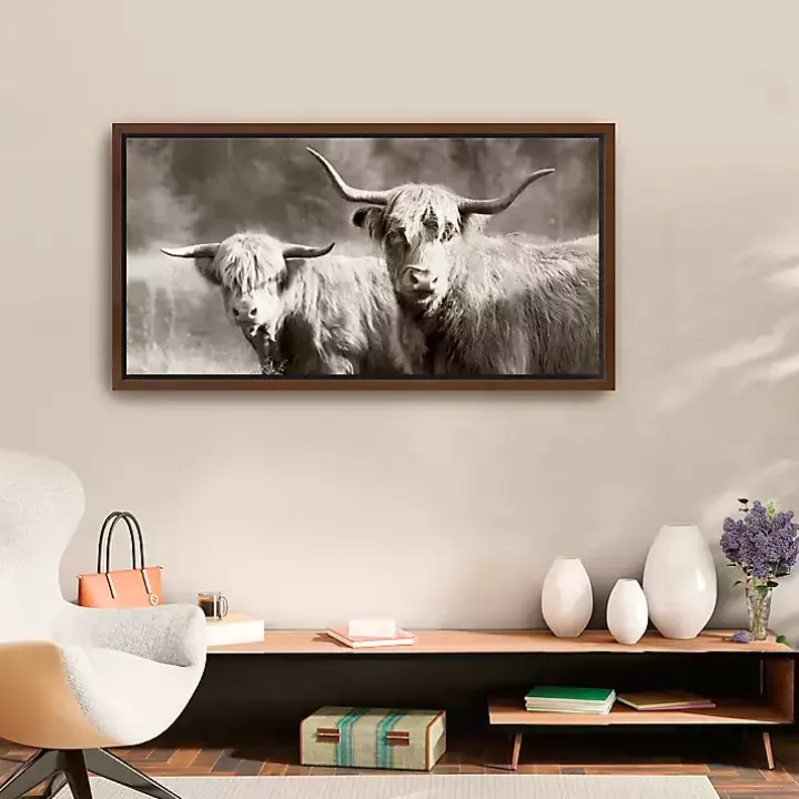 Sepia Hairy Highland Framed Canvas Art Print