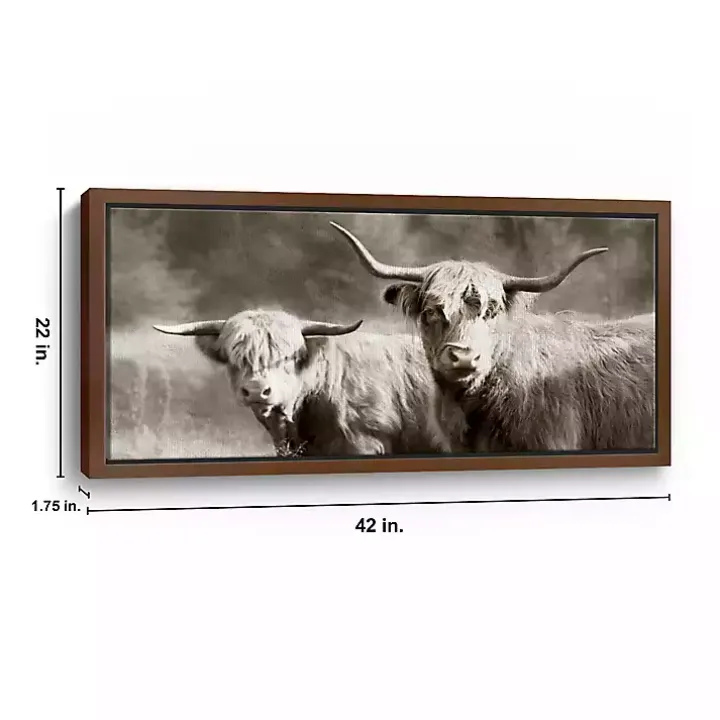 Sepia Hairy Highland Framed Canvas Art Print