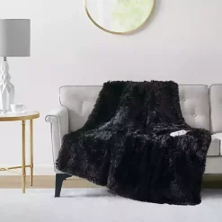 Serta Black Shaggy Faux Fur Heated Throw