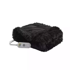 Serta Black Shaggy Faux Fur Heated Throw