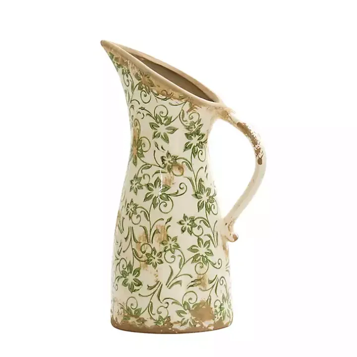 Shabby Chic Floral Scroll Pitcher Vase