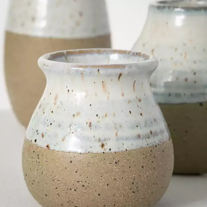 Short Terracotta Two-Tone Speckled Vases, Set of 3