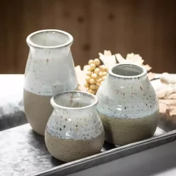 Short Terracotta Two-Tone Speckled Vases, Set of 3