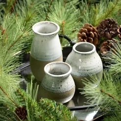 Short Terracotta Two-Tone Speckled Vases, Set of 3