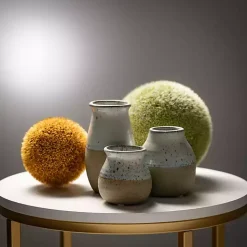 Short Terracotta Two-Tone Speckled Vases, Set of 3