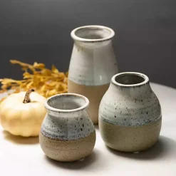 Short Terracotta Two-Tone Speckled Vases, Set of 3