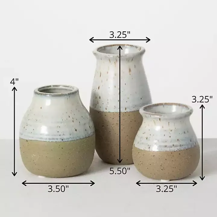 Short Terracotta Two-Tone Speckled Vases, Set of 3