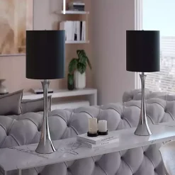 Silver and Black Tapered Table Lamps, Set of 2