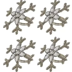 Silver Beaded Snowflake Napkin Rings, Set of 4
