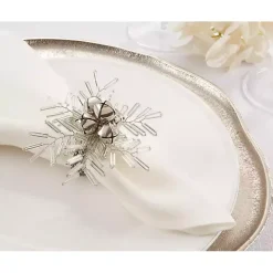 Silver Bells and Holly Napkin Rings, Set of 4