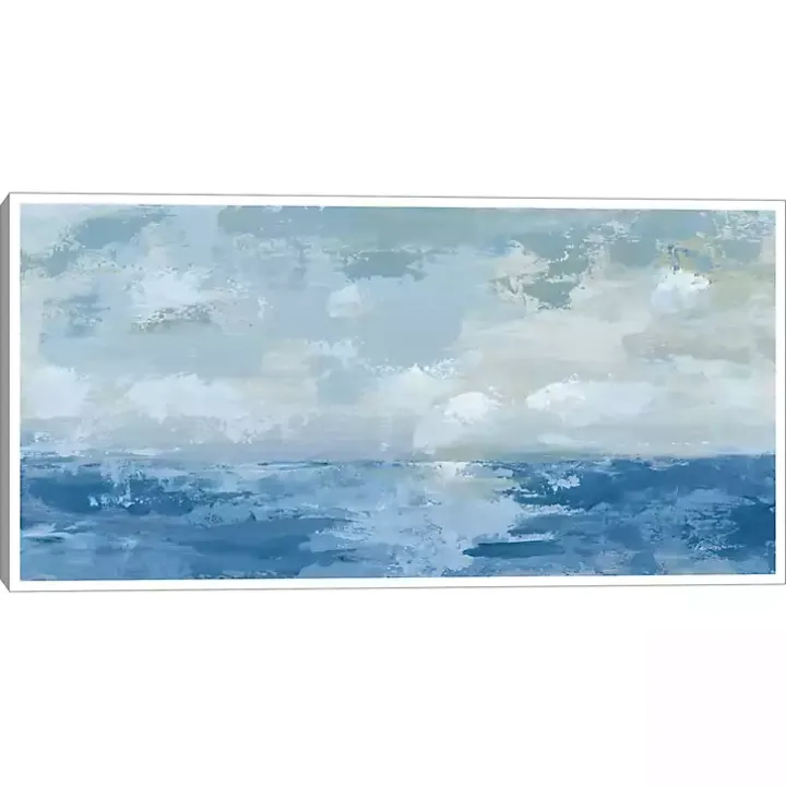 Silver Blue Sea Framed Canvas Art Print