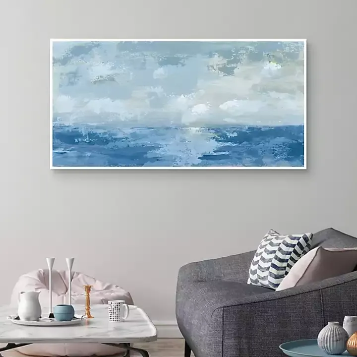 Silver Blue Sea Framed Canvas Art Print