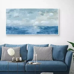 Silver Blue Sea Framed Canvas Art Print