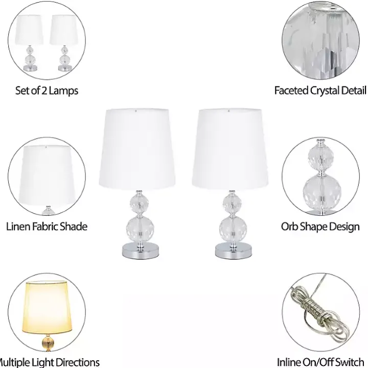 Silver Crystal Orb Table Lamps, Set of 2