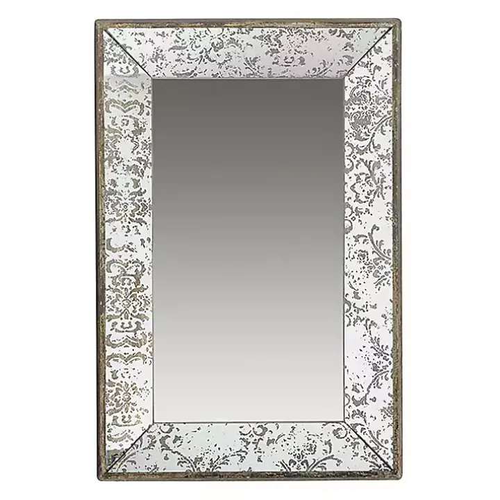 Silver Floral Rectangle Wood Wall Mirror