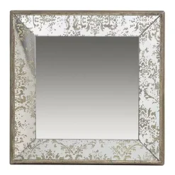 Silver Floral Square Wood Wall Mirror