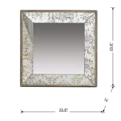 Silver Floral Square Wood Wall Mirror