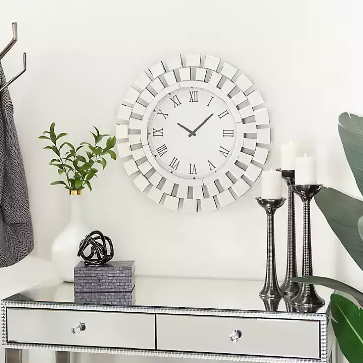 Silver Glass Mirror Abstract Wall Clock