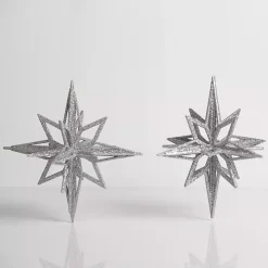 Silver Glitter Starburst Ornaments, Set of 2