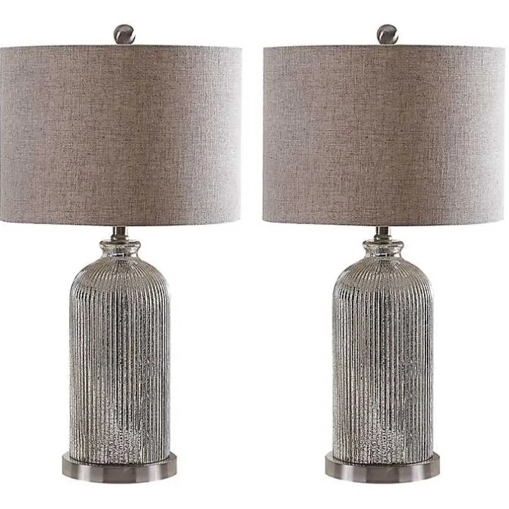 Silver Mercury Glass Ribbed Table Lamps, Set of 2