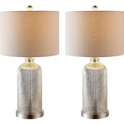 Silver Mercury Glass Ribbed Table Lamps, Set of 2