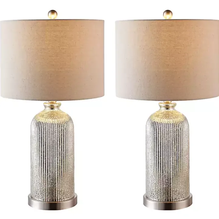 Silver Mercury Glass Ribbed Table Lamps, Set of 2