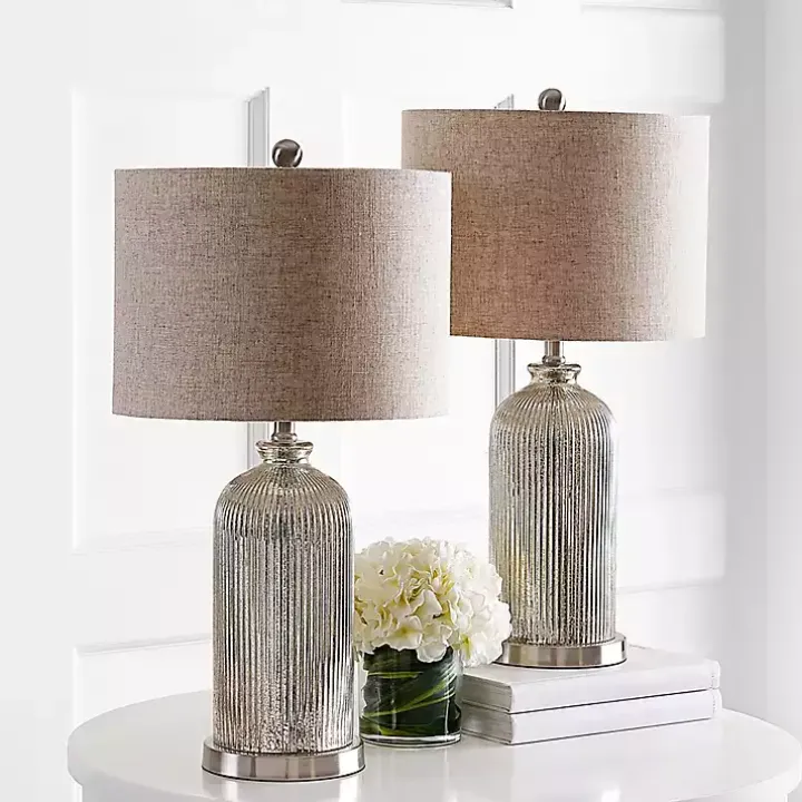 Silver Mercury Glass Ribbed Table Lamps, Set of 2