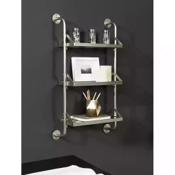 Silver Metal and Glass 3-Tier Wall Shelf