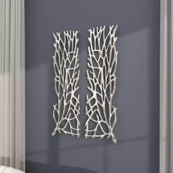 Silver Metal Coral Panel Wall Plaques, Set of 2