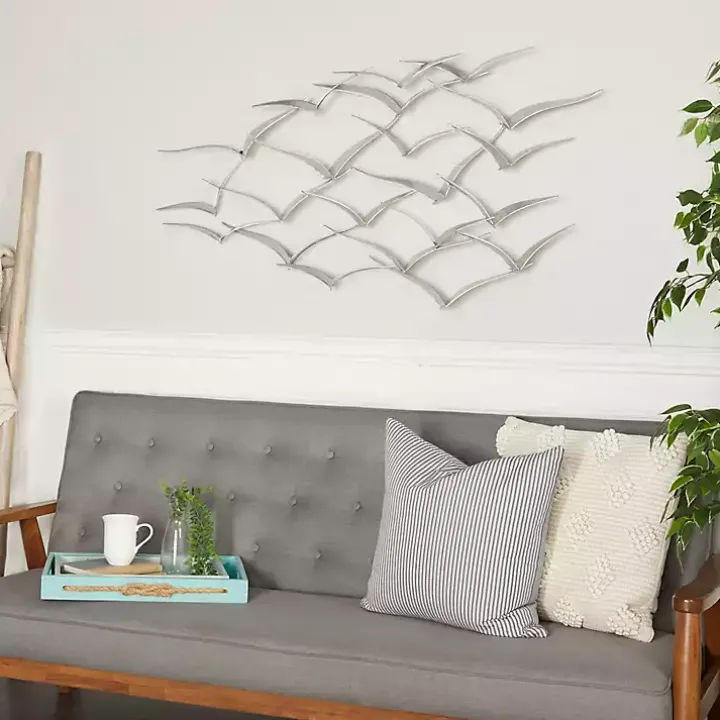 Silver Metal Flock of Birds Wall Plaque