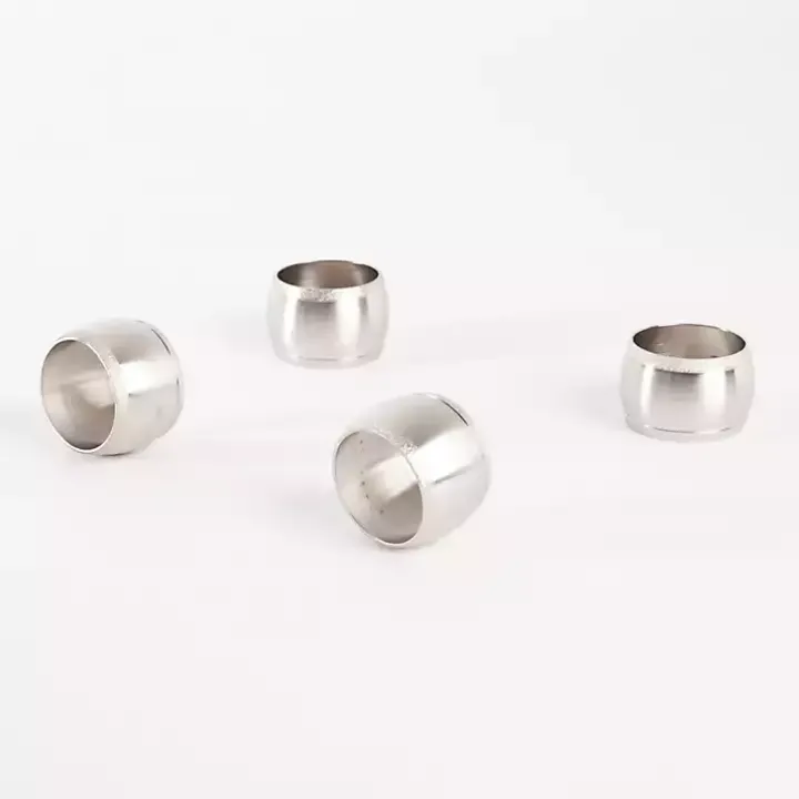 Silver Metal Round Napkin Rings, Set of 4