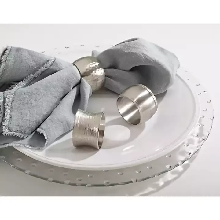 Silver Metal Round Napkin Rings, Set of 4