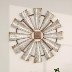 Silver Metal Windmill Wall Plaque