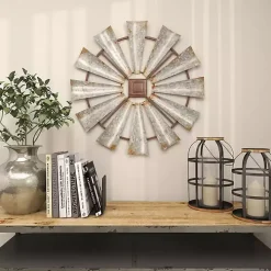 Silver Metal Windmill Wall Plaque