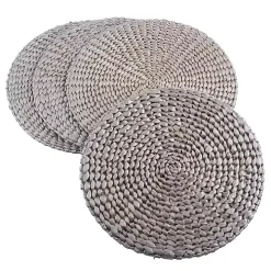 Silver Round Woven Rattan Placemats, Set of 4