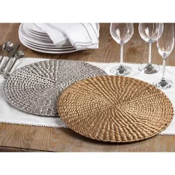 Silver Round Woven Rattan Placemats, Set of 4