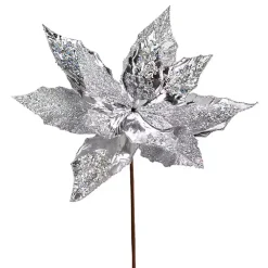 Silver Sequin Poinsettia Tree Stems, Set of 6